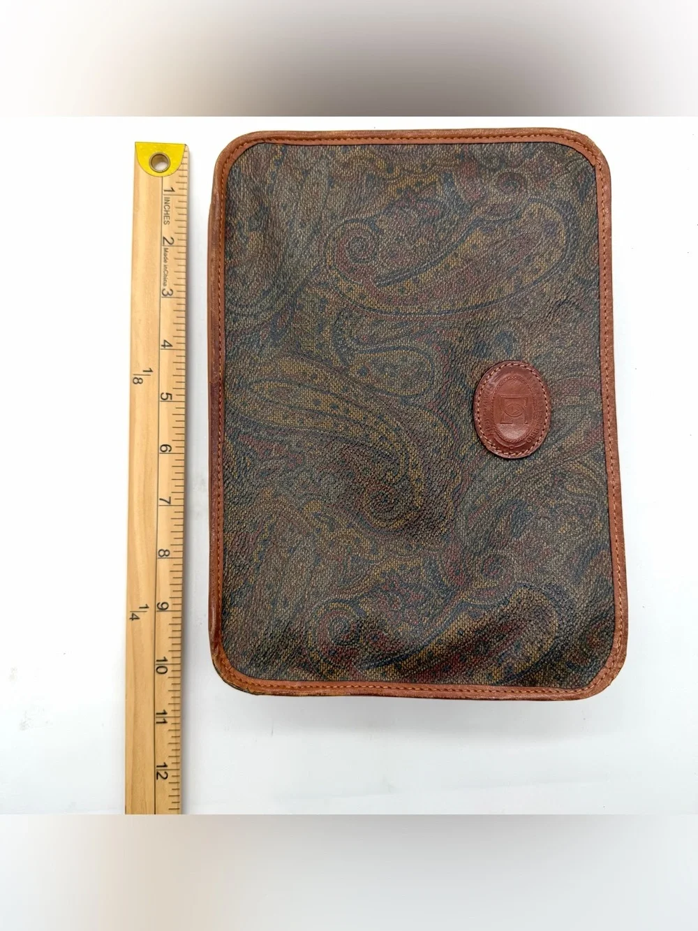 Vintage Angiolo Del Gobbo Paisley Leather Clutch Bag Firenze Italy Unisex Tuscan
